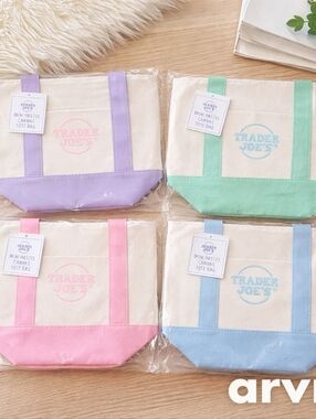 Trader Joe’s Mini Canvas Tote Bags (Lot of 4) Pastel Spring Easter NEW WITH TAGS